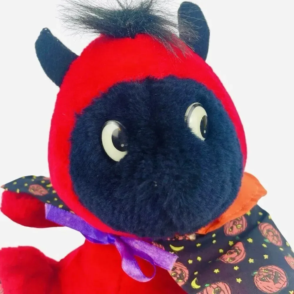 Vintage 1980s King Plush Red Devil Halloween Pumpkins Cape Jack O Lanterns Cute